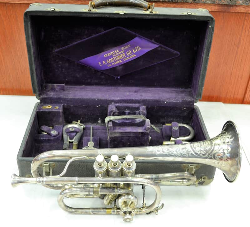 Vintage E.A. Couturier Ltd. Conical Bore Cornet with Extra Slide Valves and Carry Case image 1