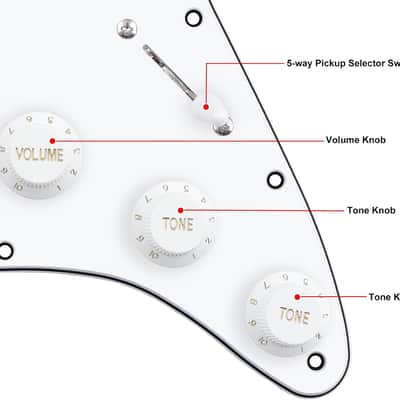 3Ply Loaded SSS Pickguard Vintage Hot F '50s Tones Prewired Strat Pickguard with Staggered Alnico 5 Fiber Bobbin SSS Single Coil Pickups for Fender Stratocaster ST Strat JT/HBZC-02 White image 5