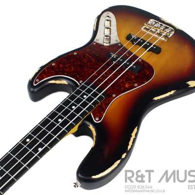 Vintage V74 Icon Fretless Bass Guitar in Distressed Sunset Sunburst w/Upgraded Pickguard image 5