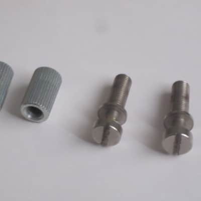 ONE pair of used (lightly relic'd) Gibson (API) Brushed Satin NICKEL finish STUDS (mounting pieces) and Silver finish ANCHORS (inserts) from 2014, for PTTP Brushed Satin NICKEL Finish Stop Bar Tailpiece (Stop Bar Tailpiece NOT included) image 13