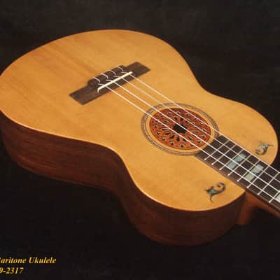 Handcrafted Baritone Ukulele, Solid Indian Rosewood, Spruce 4 String, MOP Inlay, Bruce Wei UG19-2317 image 3