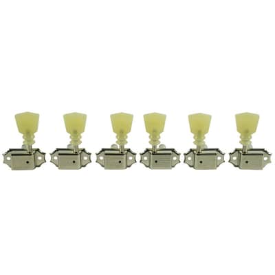 Kluson 3 Per Side Deluxe Series Tuning Machines - Single Line - Standard Post - Nickel With Double Ring Plastic Keystone Buttons