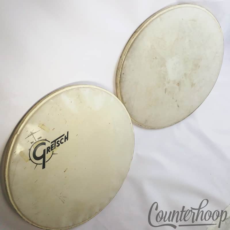 *Gretsch 2x Bass Drum 22" Heads Set 60s White Logo Resonant+Coated Batter RB USA image 1