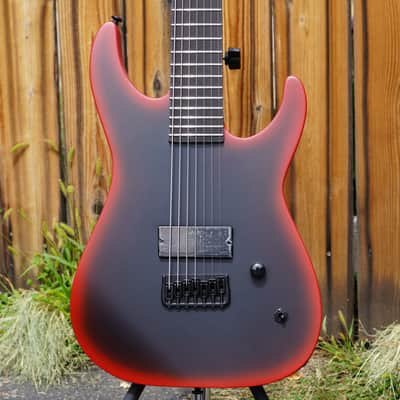 ESP LTD M-7HT Baritone Black Metal Black Red Burst Satin 7-String Electric Guitar image 5