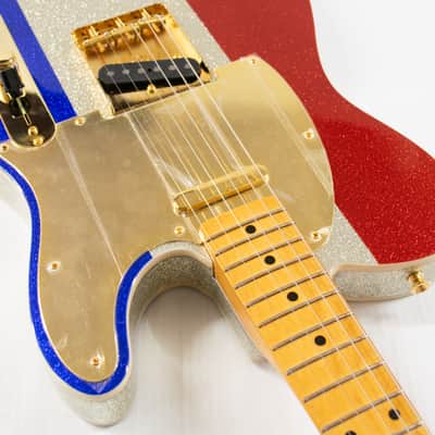 Fender Buck Owens Telecaster Electric Guitar - Red, Silver, and Blue Sparkle image 6