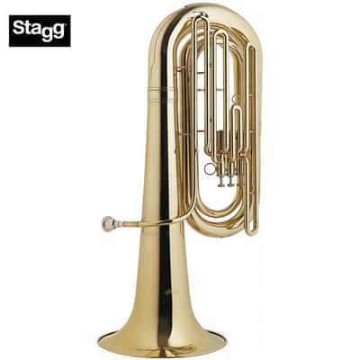 Stagg WS-BT235 Brass Body 3 Top Action Valves Key of Bb Tuba w/Soft Case on Wheels & Mouthpiece Silver Plated image 1