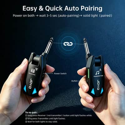 JOYO Wireless Guitar System UHF Transmitter Receiver 6 Channel <2ms Low Latency 150ft Long Range Rechargeable for Guitar Bass 6.35mm Mono Audio Cordless (JW-08) image 3