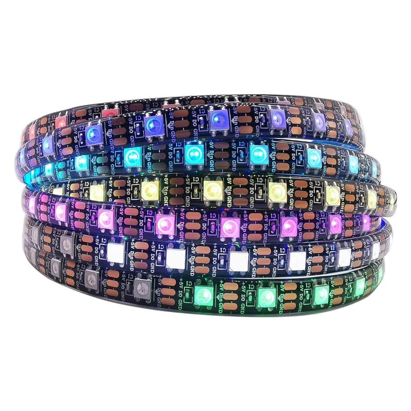Individually Addressable Rgb Led Strip 16.4Ft 5050Smd Smart Flexible Dream Full Color 60Pixels/M Black Pcb Light Ip65 Waterproof Dc5V (Black Pcb, 16.4Ft 300Leds Ip65) image 1