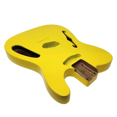 Graffiti Yellow T-Style Thinline Guitar Body – Roasted Ash – Fender-Spec – Semi-Hollow – Boutique Gloss Finish image 4