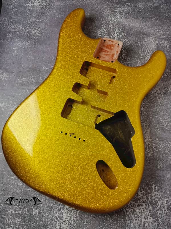 Hard Tail Diamond Gold 2PC Mahogany Strat Type Body High Gloss, Custom S-Style Body, High Gloss Vintage Part Gadget DIY Building Kit, ST Replacement image 1