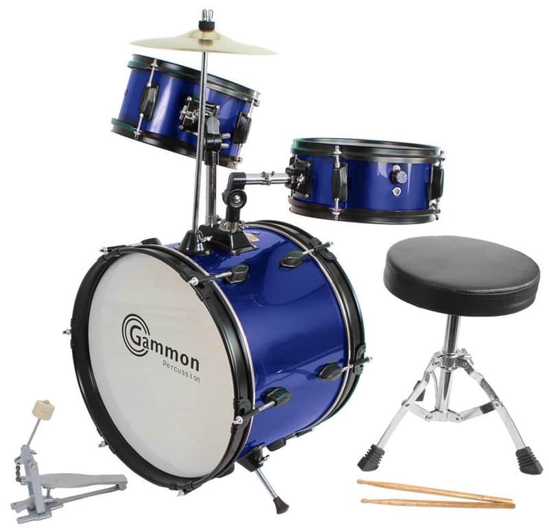 Gammon Drum Set Blue Complete Junior Kit With Cymbal Sticks Hardware And Stool image 1