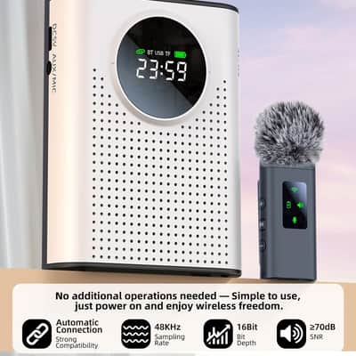 Voice Amplifier Wireless Microphone Dual for Teachers Classroom Rechargeable, Mini Lavalier Lapel Mic, Portable Speaker PA System with LED Display for Class, Tour Guide, Coaches, White image 3