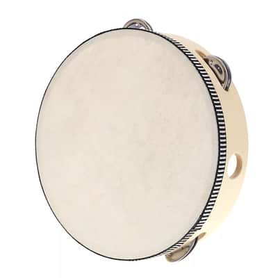 Fixed-Head Tambourine – 10" Black, Double Row Jingles, Smooth White Drumhead image 2