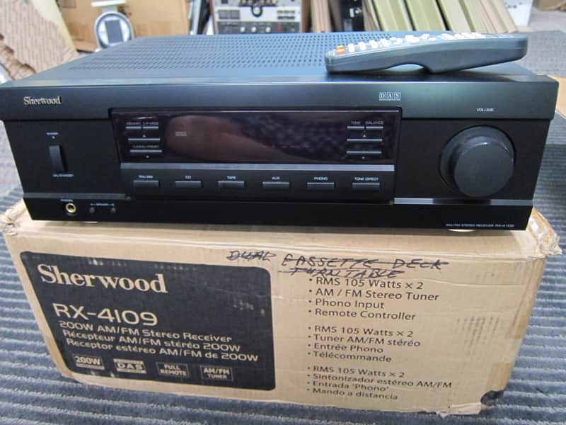 Sherwood RX-4109 Stereo Receiver, Remote, Box, Discrete Outputs, 105WPC, Designed USA Black image 1