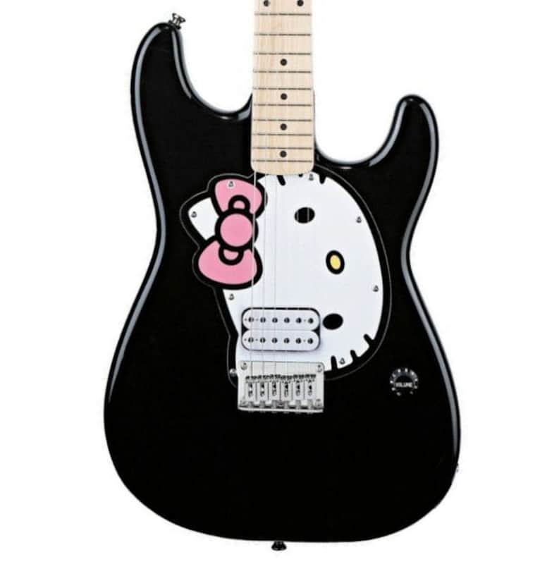 Fishbone BLACK Guitar 2024 Black Hello kitty With fishbone gig bag, Strap, Pick image 1