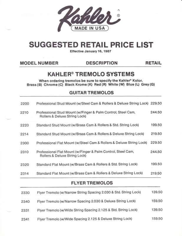 Kahler- Retail Price List, 1987 image 1