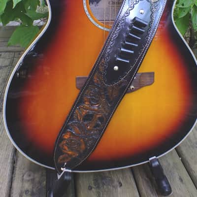 Well-Hung "The Gunfighter"  Hand-Carved / Tooled Leather Cowboy Grunge guitar strap, padded image 10