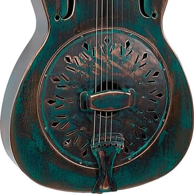 Recording King RM-997 Bell Brass Concert Resonator Acoustic Guitar, Bell Brass Body, Distressed Vintage Green image 2