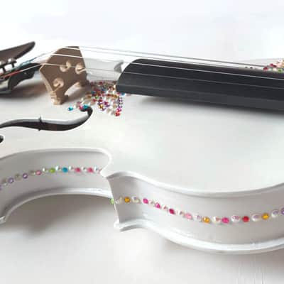 Butterfly Bling Bling Violin Outfit  4/4 w/ white carbon fiber bow, w/ hand applied artwork, crystal fine tuners, case, strings, rosin, set up, meets MENC standards image 4