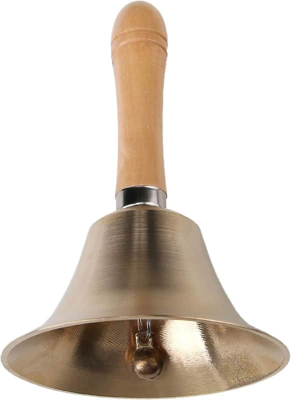 Solid Brass Hand Bell | Loud Clear Call Bell | Wooden Handle Service Bell | Dinner Wedding School Prayer Bell | Decorative Bell image 1