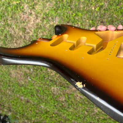 MJT Vintage Aged Nitro Guitar Body VTS 3 Tone Burst Body Only No  Parts Incuded image 7