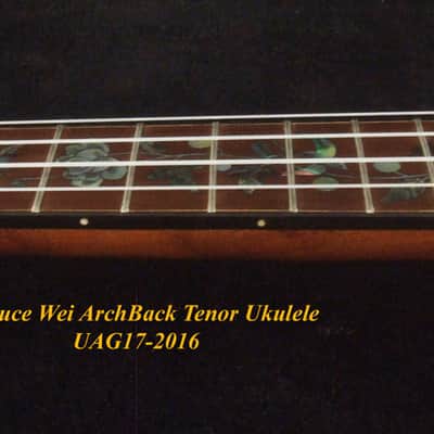 Handmade Tenor Ukulele, Solid Curly Hawaiian Koa, Curly Maple Arch-Back, MOP Floral Inlay, Bruce Wei UAG17-2016 image 2