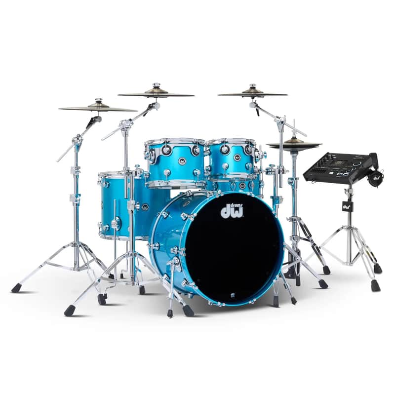 DW DWe 5pc Complete Electronic/Acoustic Drum Set w/Roland V71 Laser Blue Metallic image 1