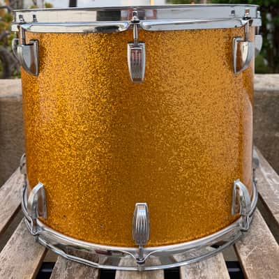 Ludwig Marching Snare / Tenor Drum 15x11” Blue Olive Badge 1970’s - Gold Sparkle image 4