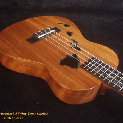 Handcrafted 5 String Tenor Ukulele, Solid Acacia, Carved Archback, The Islands Soundhole, Vine Inlay, Soft-bag, Bruce Wei UAG17-2025 image 3