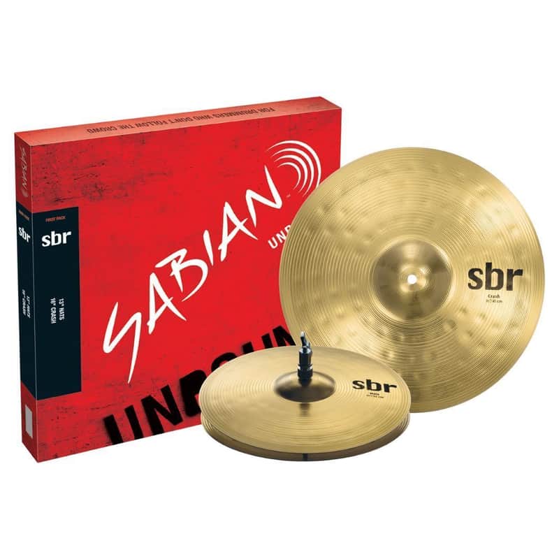 SABIAN SBR First Pack Pure Brass Cymbal Set of 13-Inch Hats and 16-Inch Crash with Hammered and Lathed Surfaces image 1