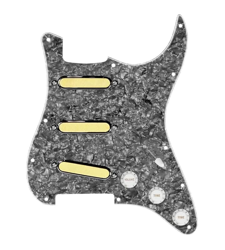 920D Custom Gold Foil Loaded Pickguard 7 Way for Strat Guitars Black Pearl / White image 1