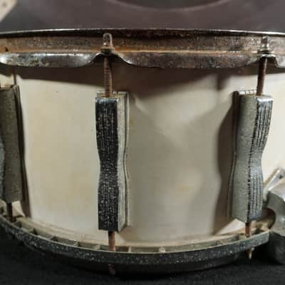 Late 1970s / Early 1980s Ludwig Classic 14x7 Wood Shell Snare Drum White Finish Blue Olive Badge image 7