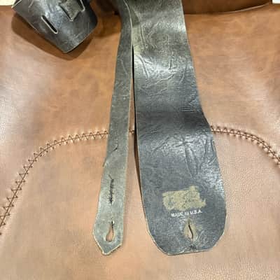 Guitar Center Vintage Leather Guitar Bass Strap -3.25" wide Black / Grey - Suede back- fixed ends image 1