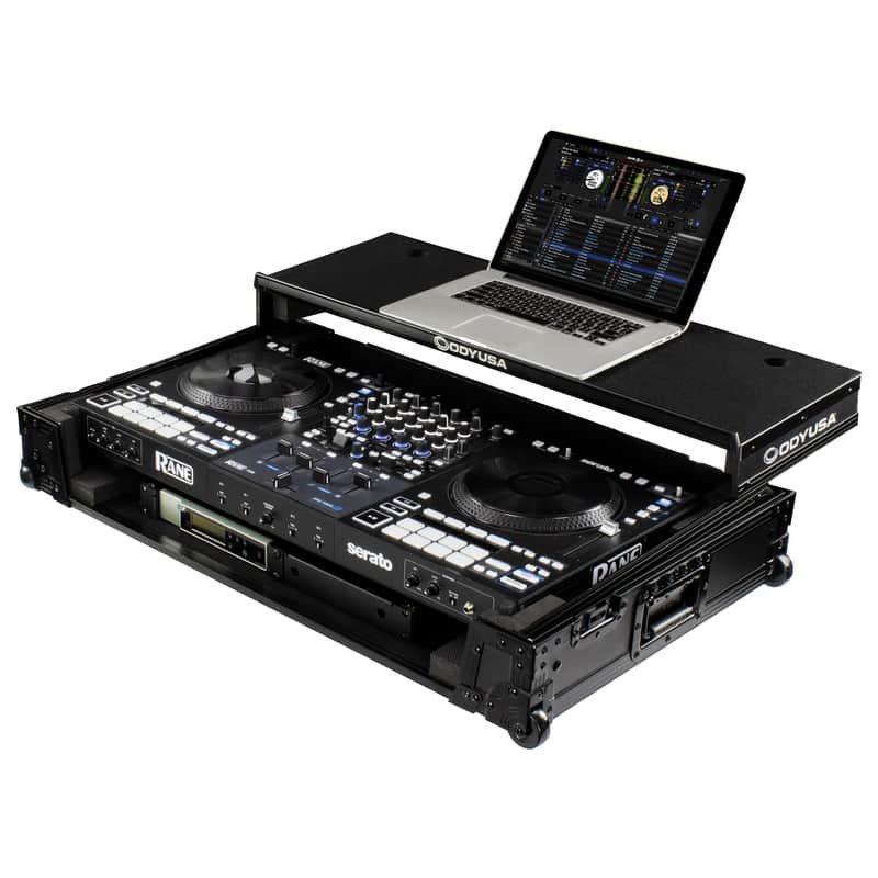 Odyssey FZGSRANE4W1BL - RANE FOUR Black Label 1U Flight Case with Glide Style Laptop Platform and Wheels image 1