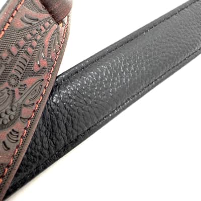 Walker And Williams M-22-RD Mahogany Red Leather Premium Padded Mandolin Strap With Live Oak Design image 8
