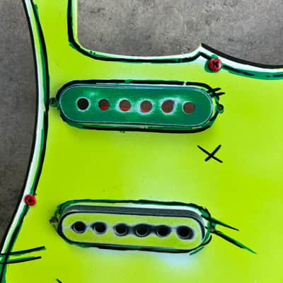 🎸 Custom Neon Green Comic-Style Stratocaster Pickguard Set (11-Hole SSS + Back Plate + Knobs & Covers) image 6