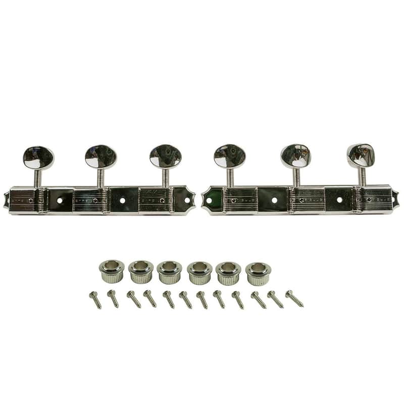 Kluson 3 On A Plate Deluxe Series Tuning Machines - Single Line - Standard Post - Nickel With Oval Metal Buttons image 1