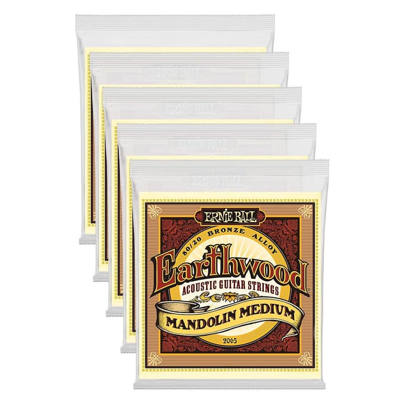 Ernie Ball Mandolin Strings Earthwood Medium Loop End 80/20 Bronze 2065 5 Pack image 1