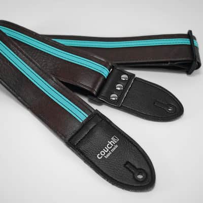 Couch Brown with Aqua Vinyl Racer X Guitar Strap image 1