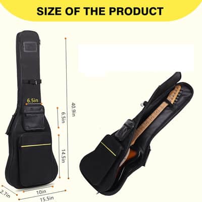 39 40 Inch Electric Guitar Gig Bag, 0.35" Thick Padded Oxford Fabric, Waterproof & Shockproof Gig Bag, Multi-Pocket Design with Shoulder Straps & Side Handle​, Sleek Black Design image 2