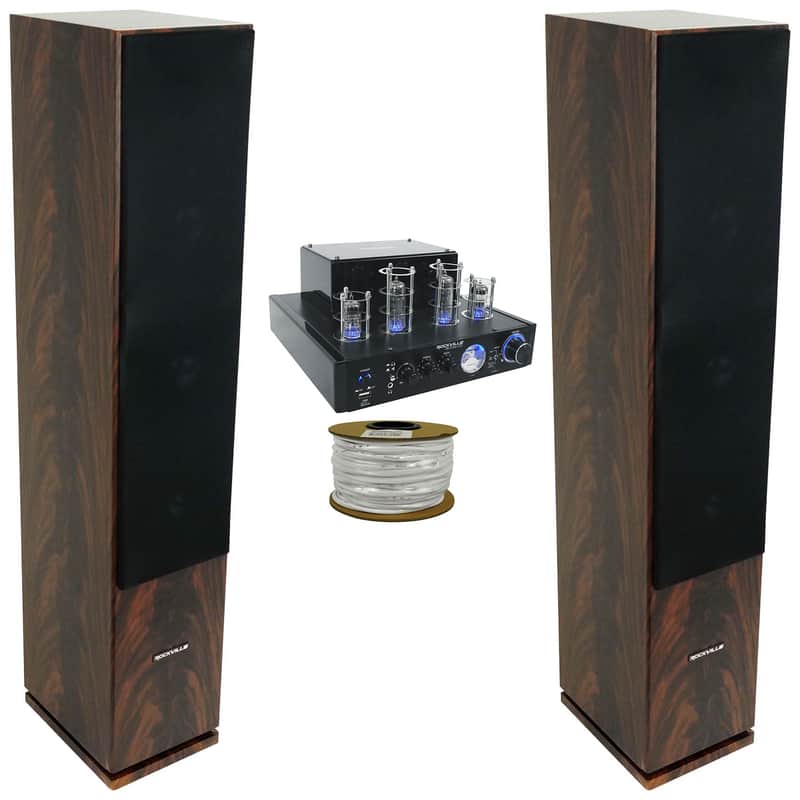 Rockville Bluetooth Tube Amplifier/Home Receiver+(2) Dark Wood Tower Speakers image 1