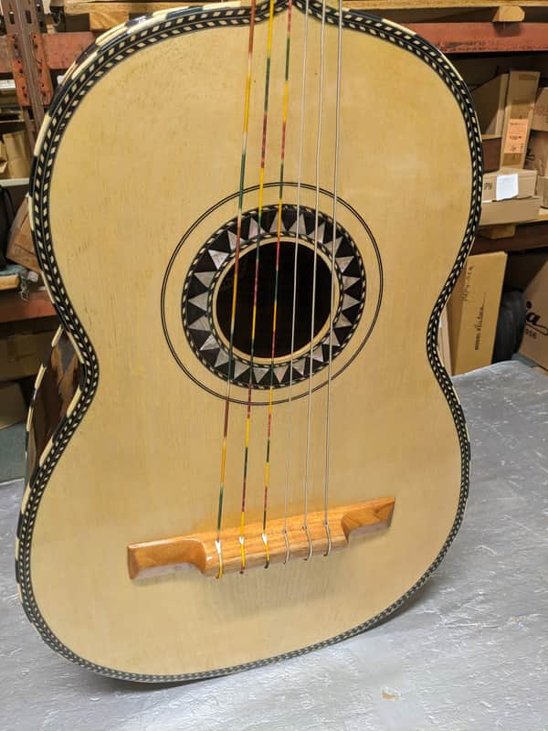 Paracho Elite Guitarron Solid Tacote Wood Top Mariachi 6-String Guitar with Gig Bag - Natural image 1