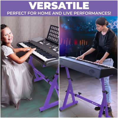 Liquid Stands Z-Style Adjustable Height Piano Keyboard Stand with Straps & Headphone Hook - Fits 54-88 Key (Purple) image 6