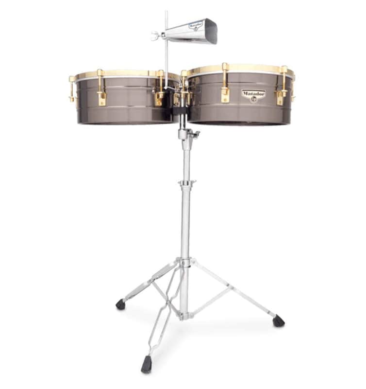 Latin Percussion Matador Timbales 14" & 15" Brushed Nickel with Stand image 1