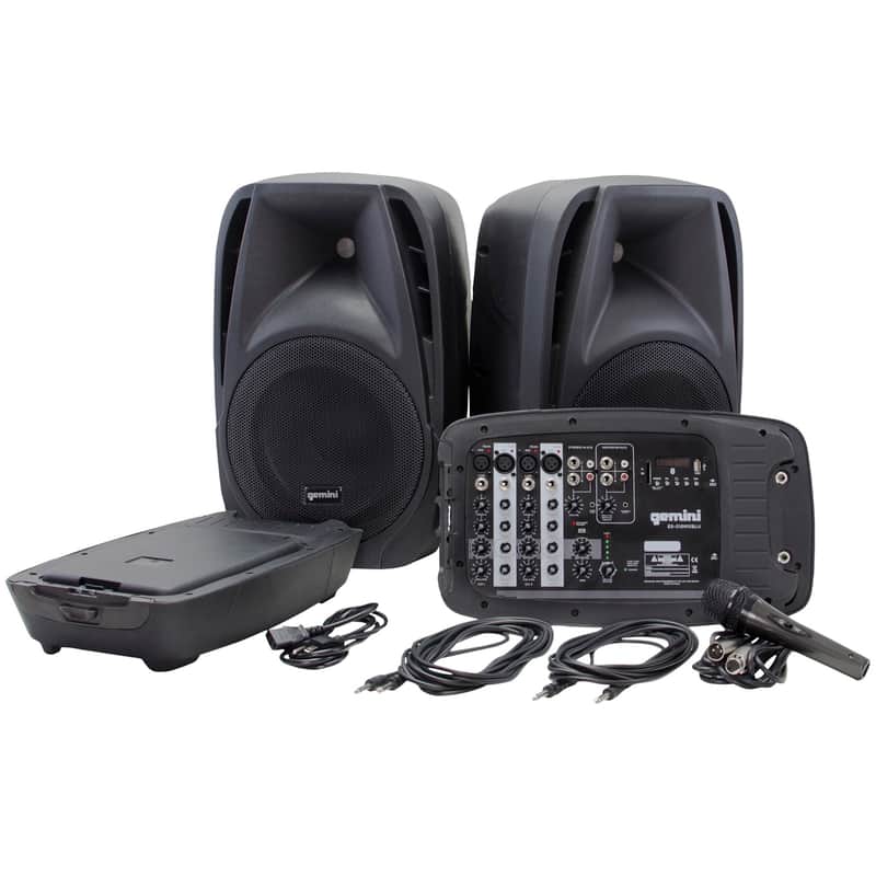 Gemini ES210MXBLU Portable PA System with Speakers, Mixer, Microphone, Cables image 1