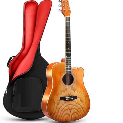Steel String Acoustic Guitar Kit, 41" Full Size Cutaway with Ashtree Top, Open Pore Finish, Premium Accessory Set with Armored Gig Bag, Burst Matte image 1