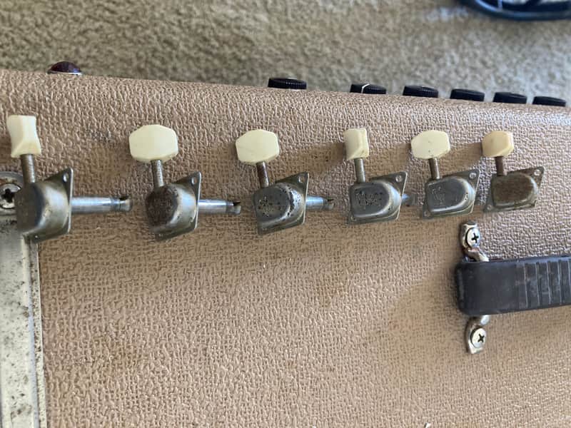 Fender 1960’s vintage full set “F” tuners with plastic buttons. image 1