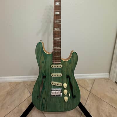 Partscaster Thinline S-Style - Turquoise Stain (Semi-Hollow Fender Strat) image 1