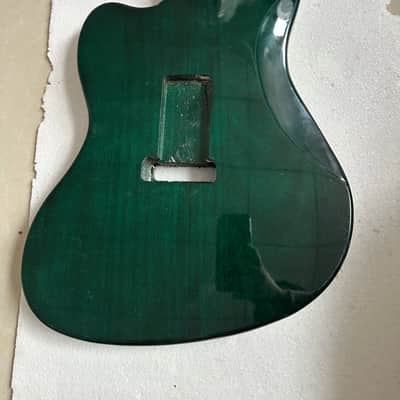 Mahogany Wood Green Burst Jazzmaster Style Guitar Body with Veneer Tiger Maple Top image 3