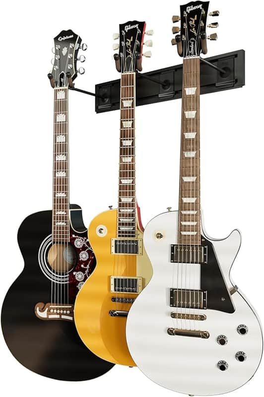 Guitar Wall Rack, Multiple Guitar Wall Mount, Guitar Organizer for Acoustic & Electric Guitars, 3 Padded Arm Hangers & Black Slatwall Rail, Wall Mount Guitar Rack image 1